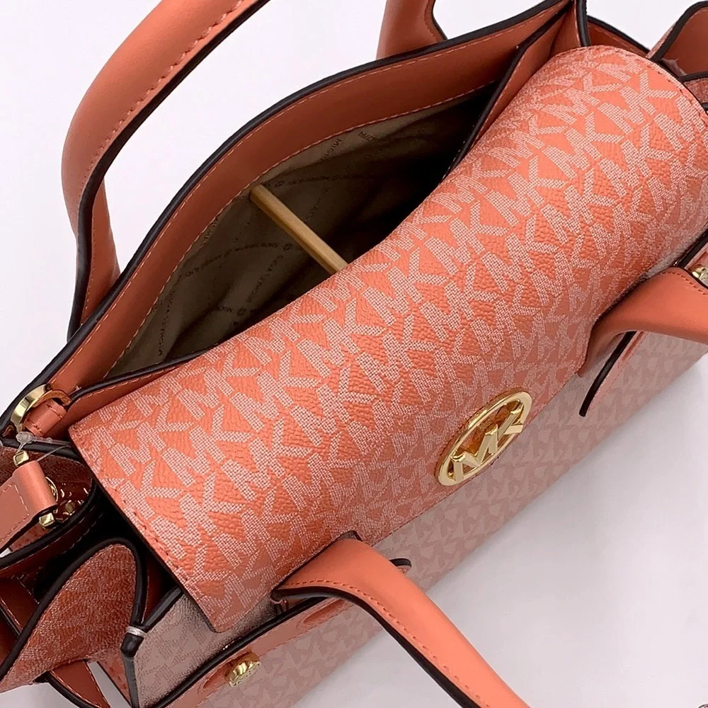 MICHAEL KORS Carmen Medium Color-Block Logo Satchel color Sherbert Multi